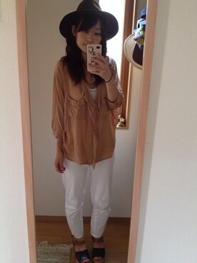 「GLOBAL WORK（グローバルワーク）のフェルトナカオレＨＡＴ/565115（ハット）」を使った、ちゃみぞうさん（レディース・154cm）の秋コーディネート