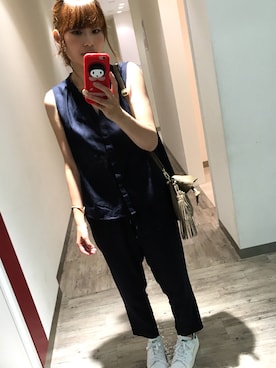 「スタンスミス」｜「アイテム（つなぎ/オールインワン）」を使った、ちゃみぞうさん（レディース・154cm）の夏コーディネート