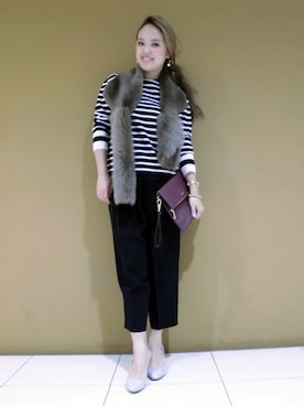 「BABYLONE（バビロン）の【MODALU】クラッチバッグ（1143211093）（クラッチバッグ、レッド系）」を使った、BABYLONE　立川店さん（レディース・160cm）の冬コーディネート