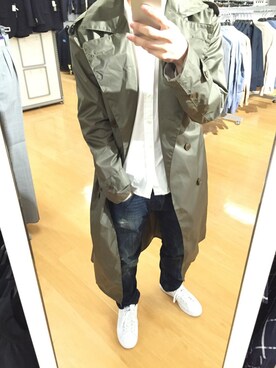 「HYSTERIC GLAMOUR（ヒステリックグラマー）のアイテム（トレンチコート）」を使った、まっきんとっしゅさん（メンズ・173cm）の春コーディネート