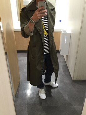 「HYSTERIC GLAMOUR（ヒステリックグラマー）のアイテム（トレンチコート）」を使った、まっきんとっしゅさん（メンズ・173cm）の春コーディネート