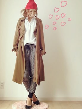 「ニット帽コーデ」｜「アイテム（トレンチコート）」を使った、*YUKI♡*さん（レディース・159cm）の秋コーディネート