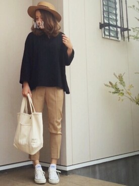 「Discoat Parisien（ディスコートパリシアン）のつば広カンカン帽（ハット）」を使った、*YUKI♡*さん（レディース・159cm）の春コーディネート