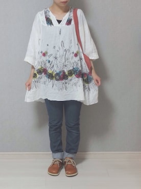 「ScoLar（スカラー）のアイテム（チュニック）」を使った、シモさん（レディース・155cm）の夏コーディネート