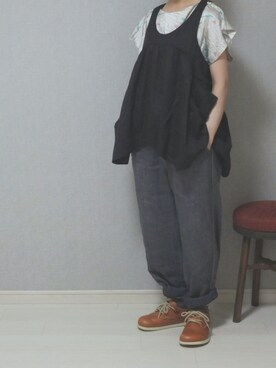 「Vlas Blomme（ヴラスブラム）のアイテム（パンツ）」を使った、シモさん（レディース・155cm）の夏コーディネート