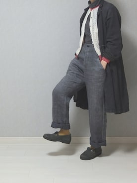 「Vlas Blomme（ヴラスブラム）のアイテム（パンツ）」を使った、シモさん（レディース・155cm）の秋コーディネート
