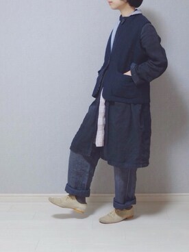 「Vlas Blomme（ヴラスブラム）のアイテム（パンツ）」を使った、シモさん（レディース・155cm）の冬コーディネート