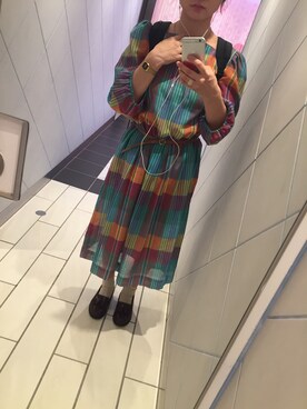 「古着ワンピ」｜「アイテム（アナログ腕時計）」を使った、うかさん（レディース・158cm）の夏コーディネート