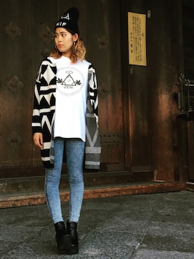 「UNIF（ユニフ）のアイテム（ニットキャップ/ビーニー）」を使った、miiii✯さん（レディース・167cm）の春コーディネート