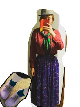 「柄×柄」｜「アイテム（財布/小物）」を使った、みくるくるくるさん（レディース・162cm）の冬コーディネート