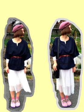 「chambre de charme（シャンブルドゥシャーム）のアイテム（ハンチング/ベレー帽）」を使った、みくるくるくるさん（レディース・162cm）の春コーディネート