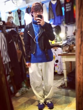 「JUNKO SHIMADA（ジュンコシマダ）のアイテム（ライダースジャケット）」を使った、ハギさん（メンズ・173cm）の秋コーディネート