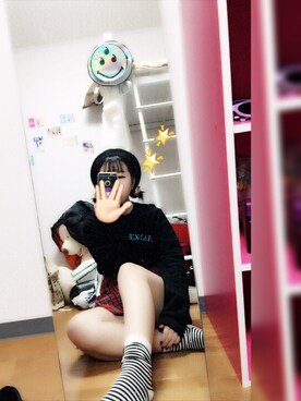 「tipsy rosaのアイテム（帽子、ブラック系）」を使った、요피✝さん（レディース）の冬コーディネート