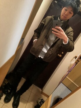 「UNIQLO（ユニクロ）のコットンミリタリージャケット（Military jacket、グリーン系）」を使った、netuさん（メンズ・165cm）の冬コーディネート