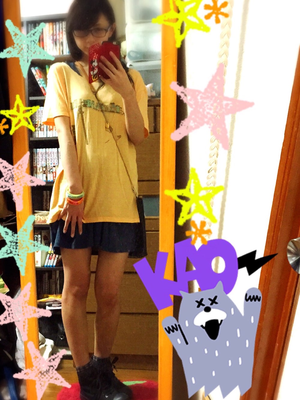 「バンドT」｜「空想委員会のアイテム（Tシャツ/カットソー、イエロー系）」を使った、グリさん（レディース・166cm）の夏コーディネートの1枚目の写真