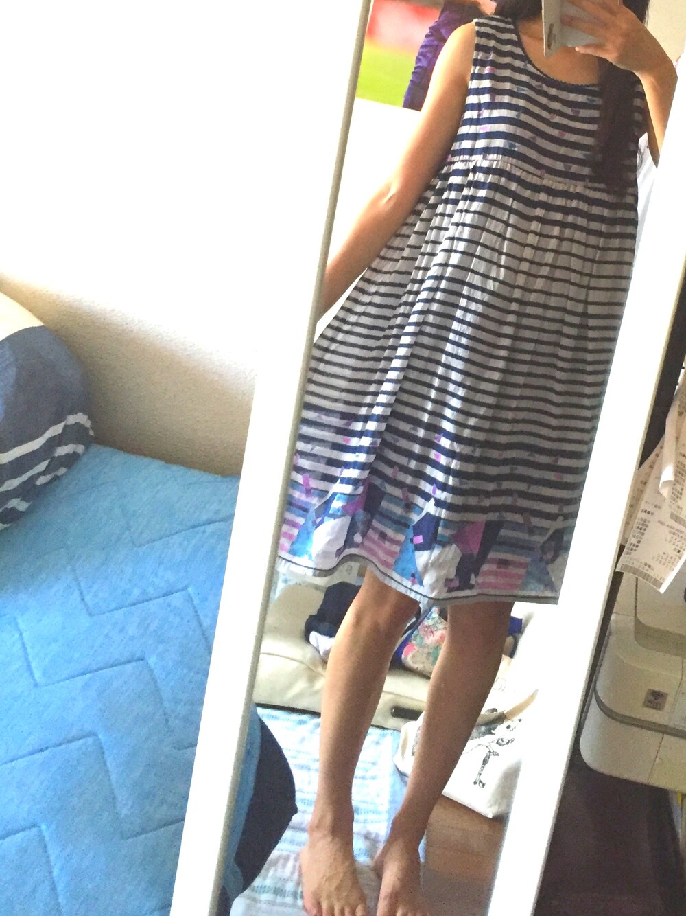 「ワンピース」｜「NICE CLAUPのアイテム（ワンピース、ブルー系）」を使った、グリさん（レディース・166cm）の夏コーディネートの1枚目の写真
