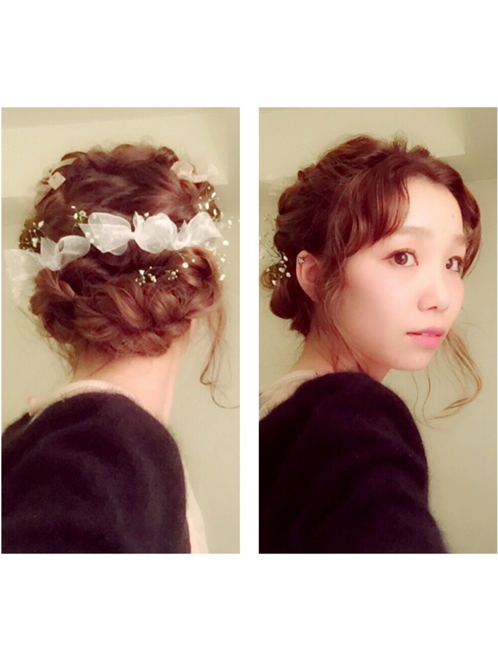 「handmade、ヘアアレンジ、ヘアアクセ、ブライダル、パーティースタイル、編み込みヘア、クラシカル」｜「Handmadeのアイテム（バレッタ/ヘアクリップ、ホワイト系）」を使った、SERORIさん（レディース・152cm）の冬コーディネートの1枚目の写真