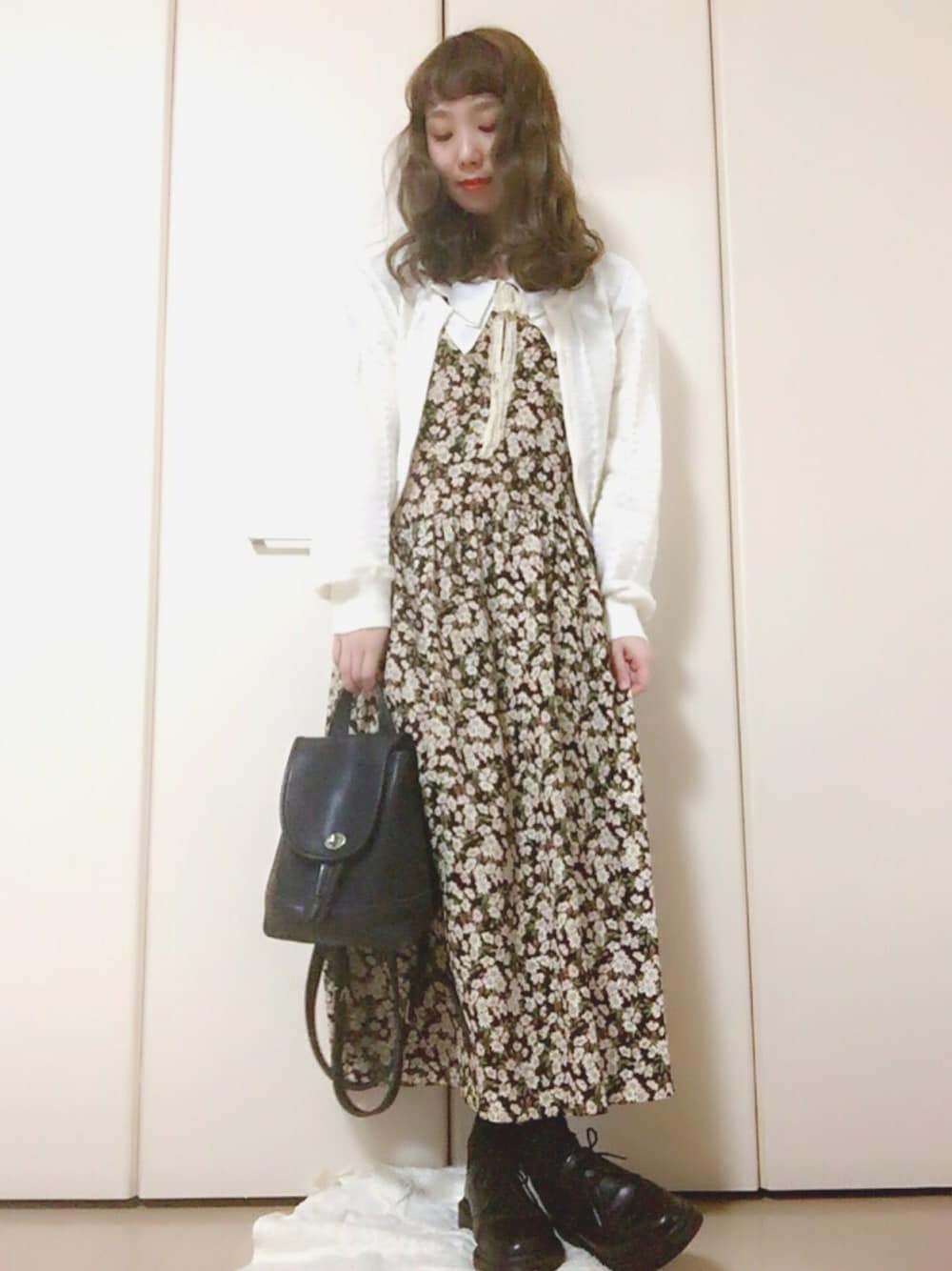 「PINK HOUSE、pink、春コーデ、ラクチンコーデ、COACH、ドクターマーチン、レトロ、モダン、クラシカル、古着」｜「PINK HOUSEのアイテム（ワンピース、ピンク系）」を使った、SERORIさん（レディース・152cm）の春コーディネートの1枚目の写真