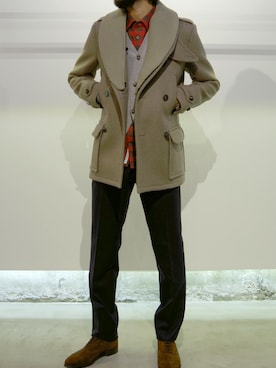 「RAINMAKER（レインメーカー）のアイテム（ピーコート）」を使った、濱ノ上さん（メンズ・181cm）の秋コーディネート