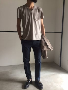 「RAINMAKER（レインメーカー）のアイテム（シューズ）」を使った、濱ノ上さん（メンズ・181cm）の春コーディネート