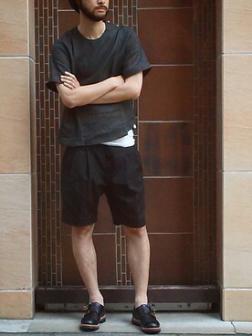 「RAINMAKER（レインメーカー）のアイテム（シューズ）」を使った、濱ノ上さん（メンズ・181cm）の夏コーディネート