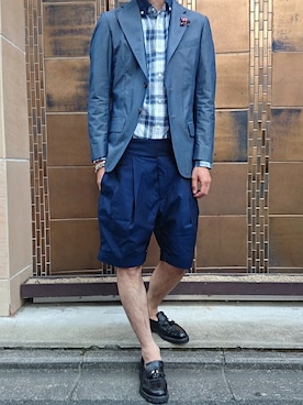 「RAINMAKER（レインメーカー）のアイテム（シューズ）」を使った、濱ノ上さん（メンズ・181cm）の夏コーディネート