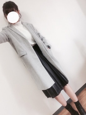 「ひざ丈スカート」｜「アイテム（チェスターコート）」を使った、Mimiさん（レディース・167cm）の冬コーディネート