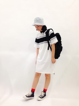 「Factor=（ファクターイコール）のアイテム（帽子）」を使った、ゆえんさん（レディース・162cm）の春コーディネート