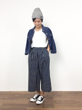 「RAY CASSIN（レイカズン）のアイテム（デニムジャケット）」を使った、ゆえんさん（レディース・162cm）の夏コーディネート