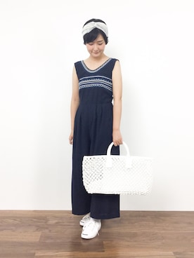 「Khaju（カージュ）のアイテム（つなぎ/オールインワン）」を使った、ゆえんさん（レディース・162cm）の夏コーディネート