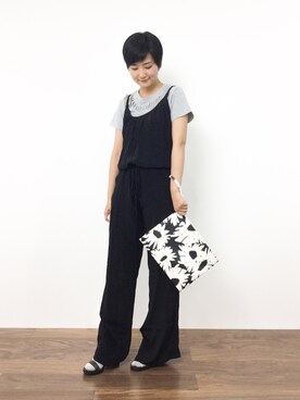 「Lagoon（ラグーン）のアイテム（オールインワン・サロペット）」を使った、ゆえんさん（レディース・162cm）の夏コーディネート