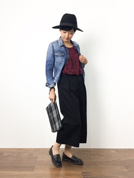 「アイテム（チュニック、レッド系）」を使った、ゆえんさん（レディース・162cm）の秋コーディネート