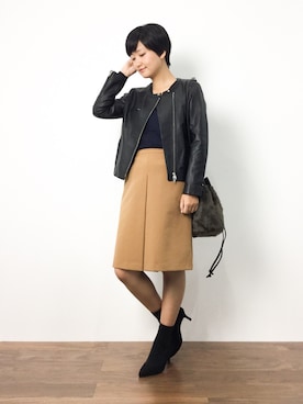 「URBAN RESEARCH ROSSO WOMEN（アーバンリサーチ　ロッソ）のアイテム（ライダースジャケット）」を使った、ゆえんさん（レディース・162cm）の秋コーディネート
