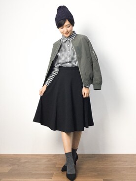 「NANO universe（ナノユニバース）のアイテム（MA-1）」を使った、ゆえんさん（レディース・162cm）の秋コーディネート