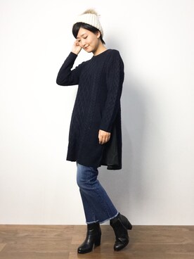 「NANO universe（ナノユニバース）のアイテム（ニットキャップ/ビーニー）」を使った、ゆえんさん（レディース・162cm）の秋コーディネート