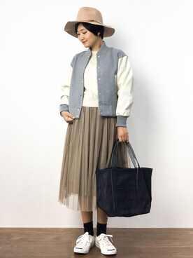 「haco!（ハコ）のアイテム（スタジャン）」を使った、ゆえんさん（レディース・162cm）の秋コーディネート