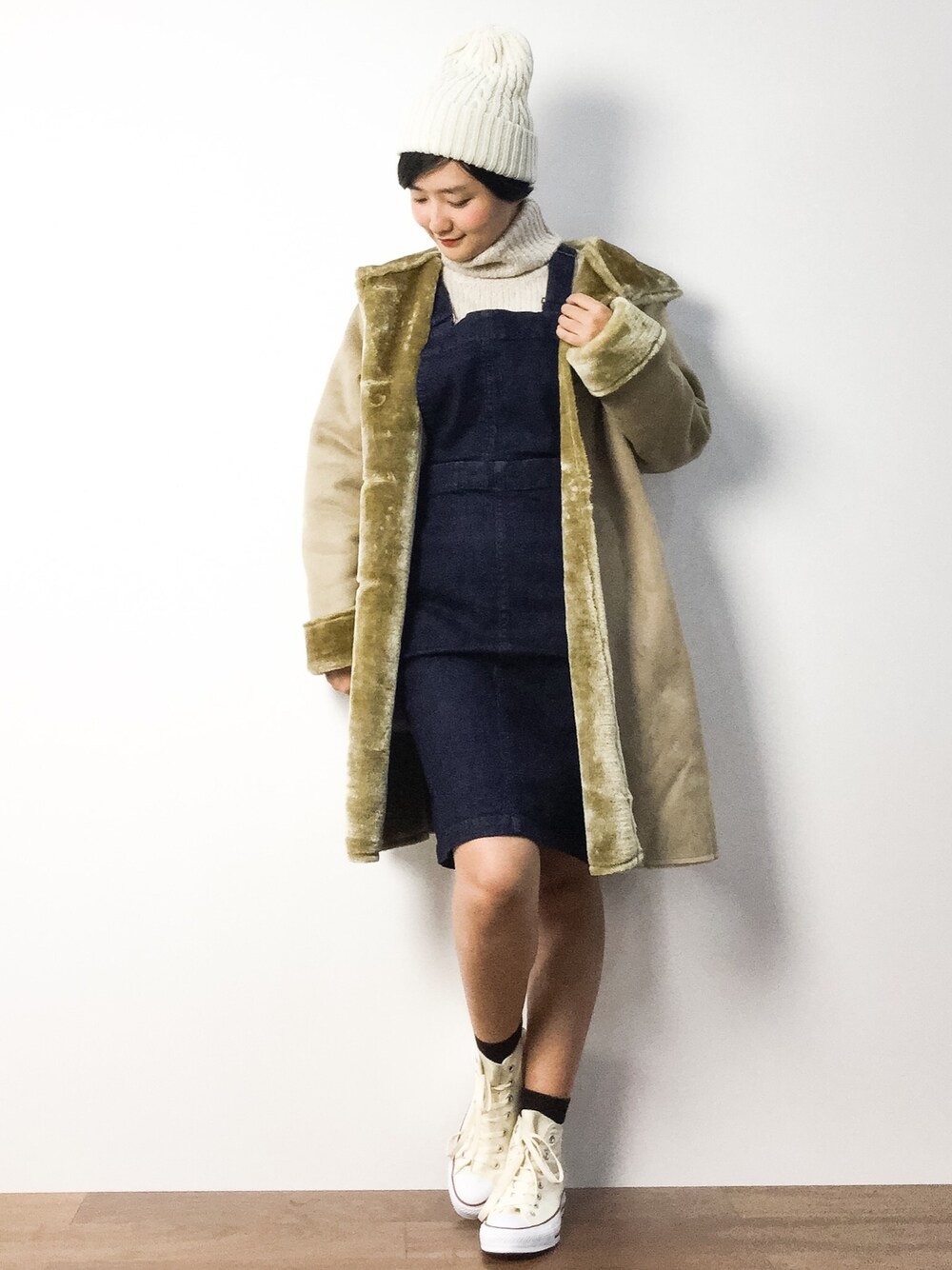 「SENSE OF PLACE by URBAN RESEARCHのTUT フェイクムートンコート（ムートンコート、イエロー系）」を使った、ゆえんさん（レディース・162cm）の秋コーディネートの1枚目の写真