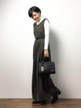 「MULLER（ミューラー）のアイテム（サロペット/オーバーオール）」を使った、ゆえんさん（レディース・162cm）の冬コーディネート