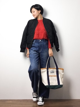 「RAY CASSIN（レイカズン）のアイテム（ブルゾン）」を使った、ゆえんさん（レディース・162cm）の冬コーディネート