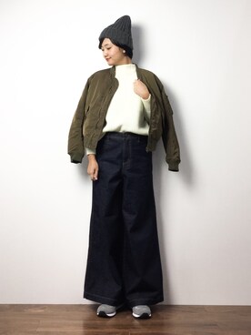 「RAY CASSIN（レイカズン）のアイテム（MA-1）」を使った、ゆえんさん（レディース・162cm）の冬コーディネート