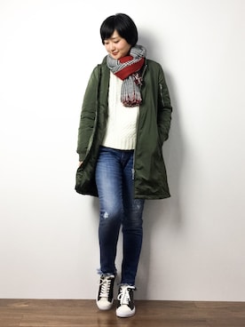 「YEVS（イーブス）のアイテム（ジャケット/アウター）」を使った、ゆえんさん（レディース・162cm）の冬コーディネート