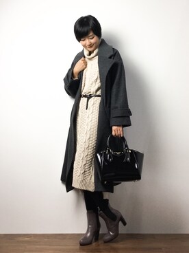 「KBF（ケイビーエフ）のアイテム（ピーコート）」を使った、ゆえんさん（レディース・162cm）の冬コーディネート