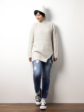 「Burner（バーナー）のアイテム（帽子）」を使った、ゆえんさん（レディース・162cm）の冬コーディネート