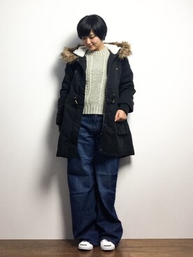 「Heather（ヘザー）のアイテム（モッズコート）」を使った、ゆえんさん（レディース・162cm）の冬コーディネート