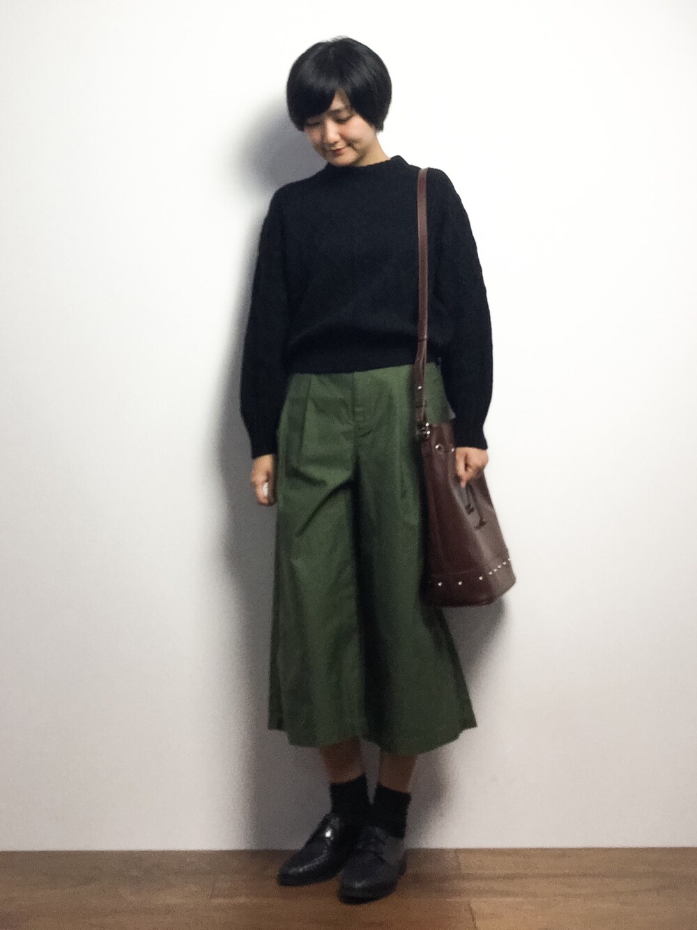 「GLOBAL WORKのレースアップシューズ2/709824（その他シューズ、その他）」を使った、ゆえんさん（レディース・162cm）の冬コーディネートの1枚目の写真