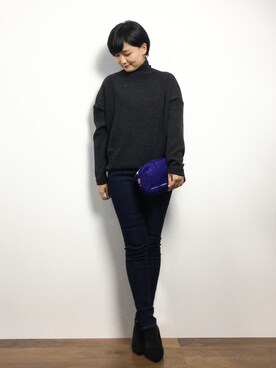 「Ameri（アメリ）のアイテム（ニット/セーター）」を使った、ゆえんさん（レディース・162cm）の冬コーディネート