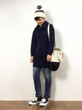 「チャイハネ（チャイハネ）のアイテム（ニットキャップ/ビーニー）」を使った、ゆえんさん（レディース・162cm）の冬コーディネート