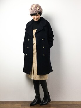 「Ungrid（アングリッド）のアイテム（ピーコート）」を使った、ゆえんさん（レディース・162cm）の冬コーディネート