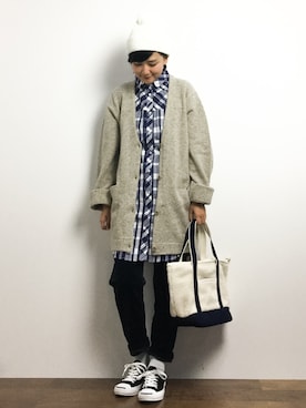 「AZUL by moussy（アズールバイマウジー）のアイテム（シャツワンピース）」を使った、ゆえんさん（レディース・162cm）の冬コーディネート