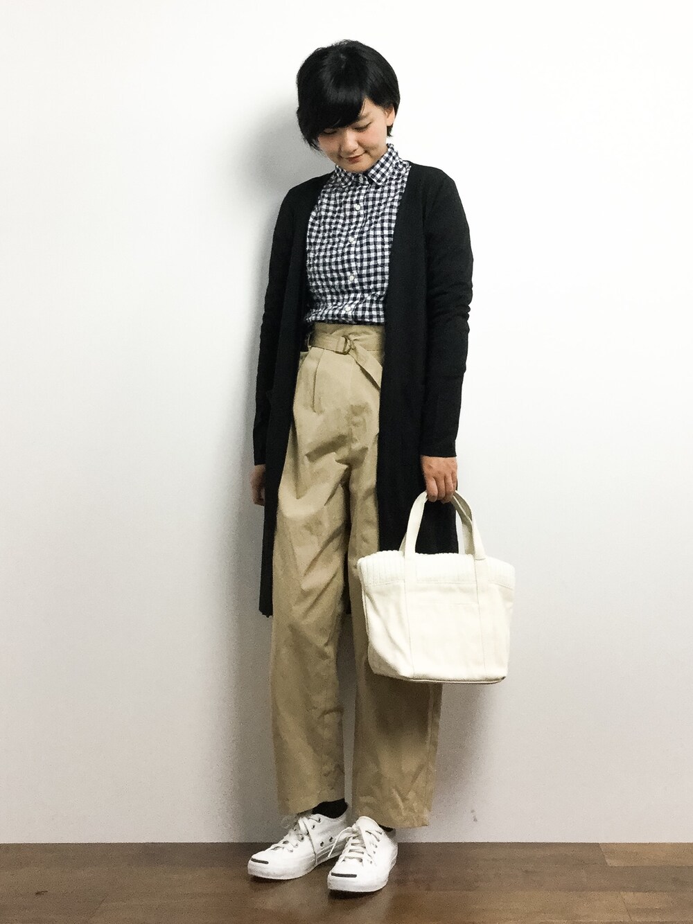 「SLOBE IENAのジャージィロングカーディガン◆（カーディガン/ボレロ、ブラック系）」を使った、ゆえんさん（レディース・162cm）の冬コーディネートの1枚目の写真